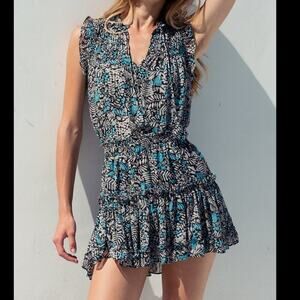 Misa Agot Blue Print Smocked Waist Mini Dress Size Small